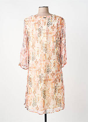 Robe mi-longue imprimé fantaisie manches longues beige AGATHE & LOUISE femme