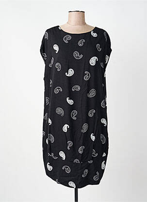 Robe mi-longue imprimé fantaisie manches courtes noir SURKANA femme