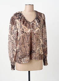 Blouse imprimé fantaisie manches longues marron COULEURS DU TEMPS femme