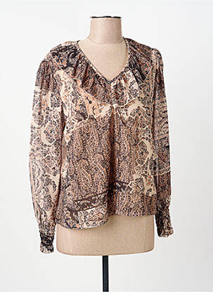 Blouse imprimé fantaisie manches longues marron COULEURS DU TEMPS femme