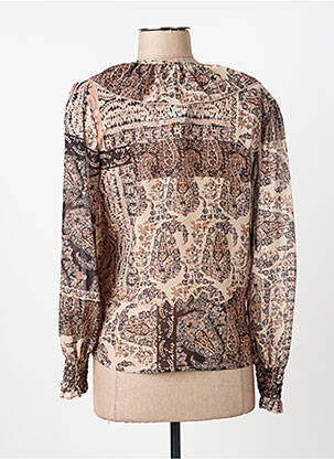 Blouse imprimé fantaisie manches longues marron COULEURS DU TEMPS femme