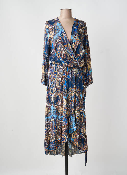 Robe mi-longue manches longues manches longues bleu COULEURS DU TEMPS femme