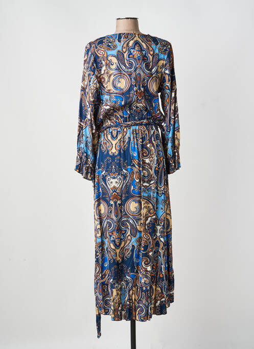 Robe mi-longue manches longues manches longues bleu COULEURS DU TEMPS femme