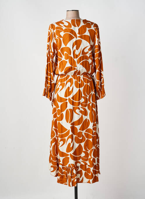 Robe mi-longue imprimé fantaisie manches longues orange COULEURS DU TEMPS femme