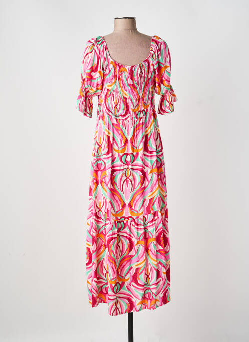 Robe longue imprimé fantaisie manches courtes rose COULEURS DU TEMPS femme