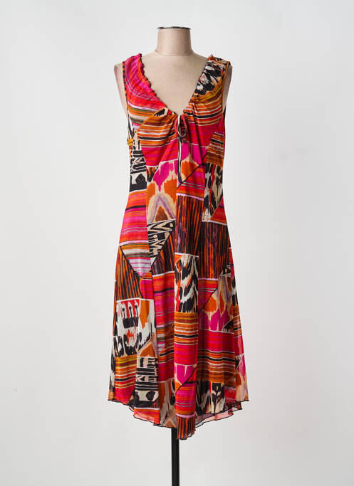Robe mi-longue imprimé fantaisie sans manche rouge FRED SABATIER femme