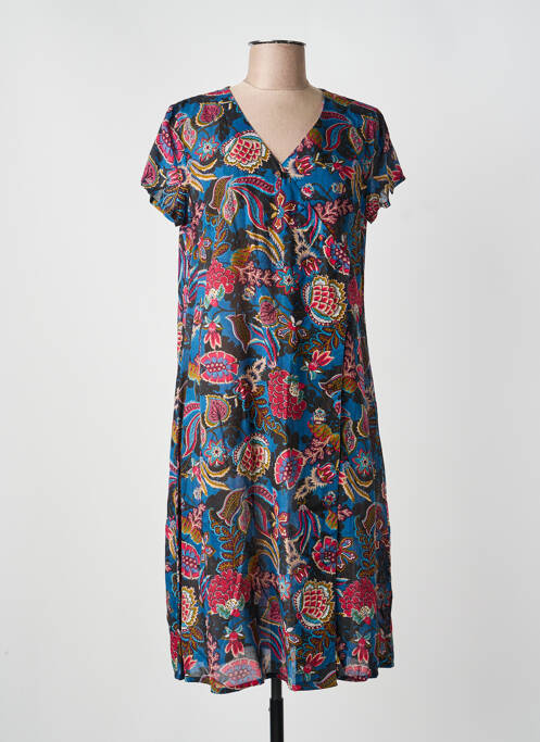 Robe mi-longue imprimé fantaisie manches courtes bleu AGATHE & LOUISE femme