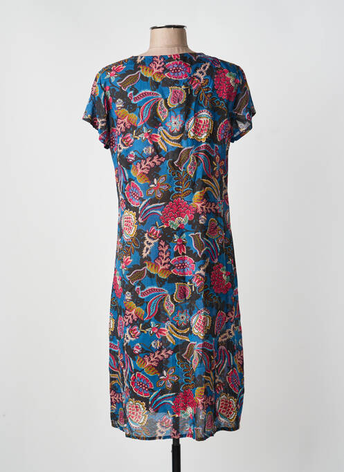 Robe mi-longue imprimé fantaisie manches courtes bleu AGATHE & LOUISE femme