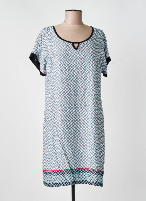 Robe mi-longue imprimé fantaisie manches courtes blanc FRED SABATIER femme