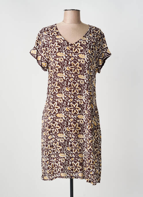 Robe mi-longue imprimé fantaisie manches courtes marron AGATHE & LOUISE femme