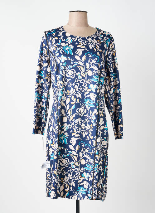 Robe mi-longue imprimé fleurs manches longues bleu GUY DUBOUIS femme
