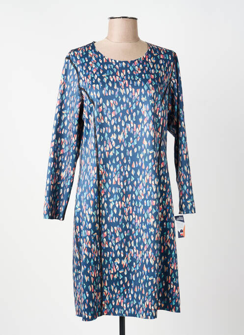 Robe mi-longue imprimé fleurs manches longues bleu GUY DUBOUIS femme