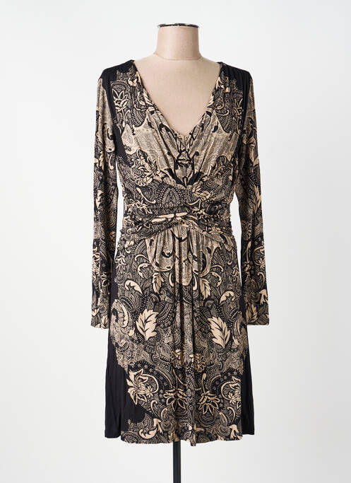 Robe mi-longue imprimé fantaisie manches longues noir SURKANA femme