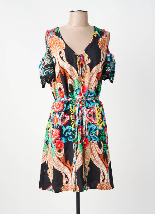 Robe mi-longue imprimé fantaisie manches courtes noir FRED SABATIER femme