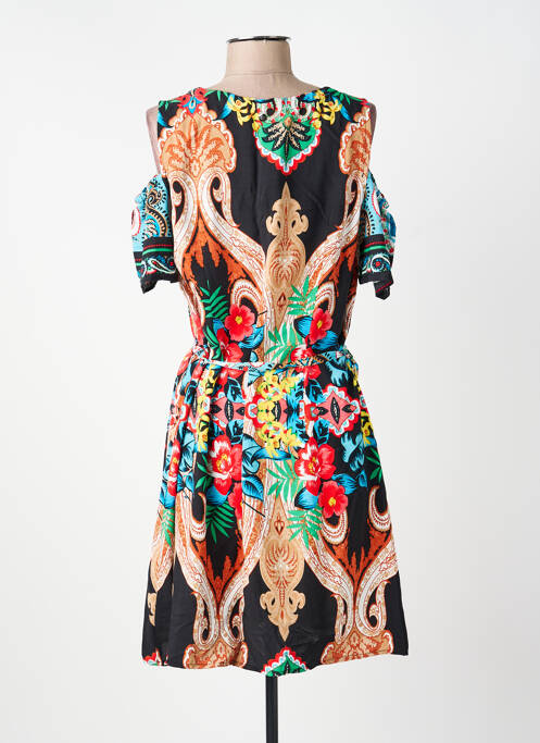 Robe mi-longue imprimé fantaisie manches courtes noir FRED SABATIER femme