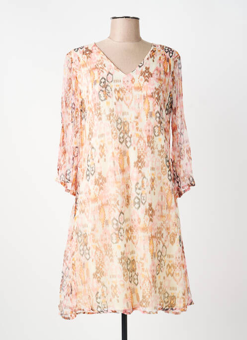 Robe mi-longue imprimé fantaisie manches longues beige AGATHE & LOUISE femme