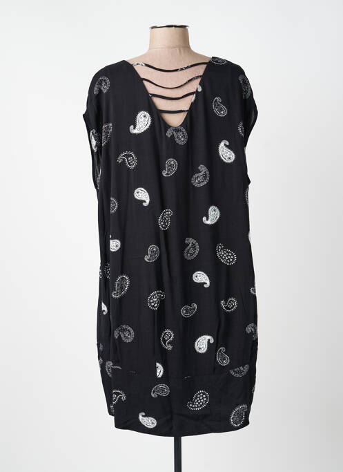 Robe mi-longue imprimé fantaisie manches courtes noir SURKANA femme