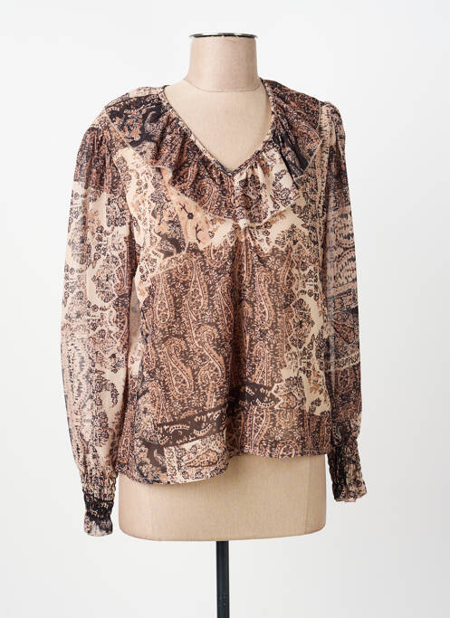Blouse imprimé fantaisie manches longues marron COULEURS DU TEMPS femme