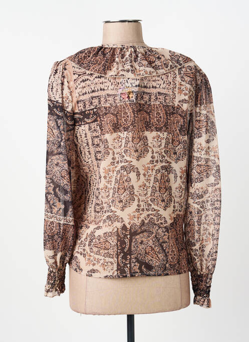 Blouse imprimé fantaisie manches longues marron COULEURS DU TEMPS femme