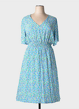 Robe mi-longue imprimé fantaisie manches courtes bleu COULEURS DU TEMPS femme