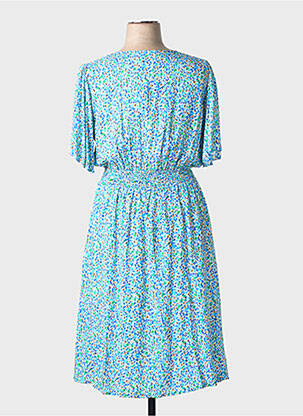 Robe mi-longue imprimé fantaisie manches courtes bleu COULEURS DU TEMPS femme