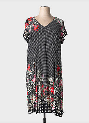 Robe mi-longue coupe fluide manches courtes noir FRED SABATIER femme