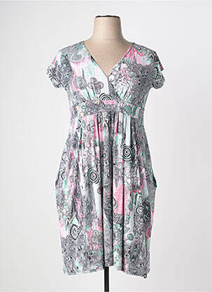 Robe mi-longue imprimé fleurs manches courtes noir MARBLE femme