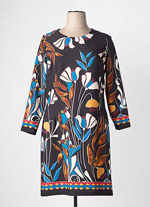 Robe mi-longue imprimé fleurs manches longues noir GREGORY PAT femme