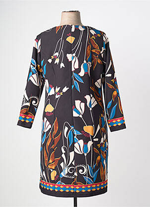 Robe mi-longue imprimé fleurs manches longues noir GREGORY PAT femme
