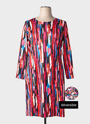 Robe mi-longue imprimé fantaisie manches longues rouge GUY DUBOUIS femme
