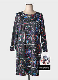 Robe mi-longue imprimé fantaisie manches longues noir GUY DUBOUIS femme