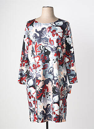 Robe mi-longue imprimé fantaisie manches longues noir GUY DUBOUIS femme