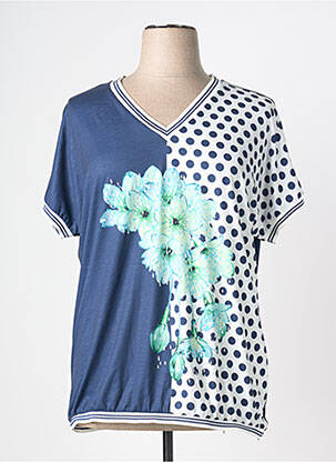 T-shirt col v manches courtes bleu GUY DUBOUIS femme