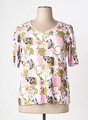 T-shirt col v manches courtes rose 7 SEASONS femme