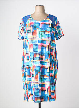 Robe mi-longue imprimé fantaisie manches courtes bleu GUY DUBOUIS femme