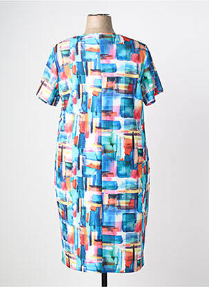 Robe mi-longue imprimé fantaisie manches courtes bleu GUY DUBOUIS femme