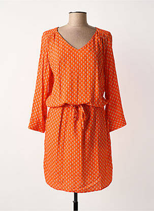 Robe mi-longue imprimé fantaisie manches longues orange LE PETIT BAIGNEUR femme