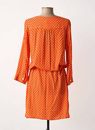 Robe mi-longue imprimé fantaisie manches longues orange LE PETIT BAIGNEUR femme