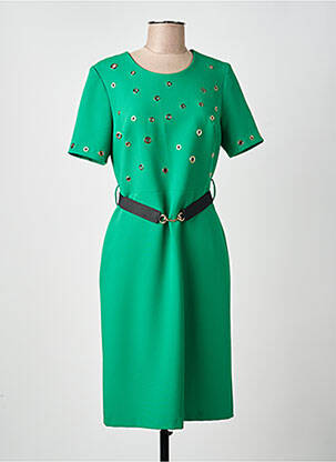 Robe mi-longue manches courtes manches courtes vert SONIA K femme