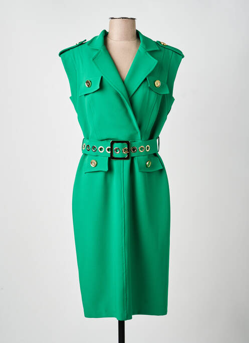 Robe mi-longue fermeture zippée au dos manches courtes vert SONIA K femme