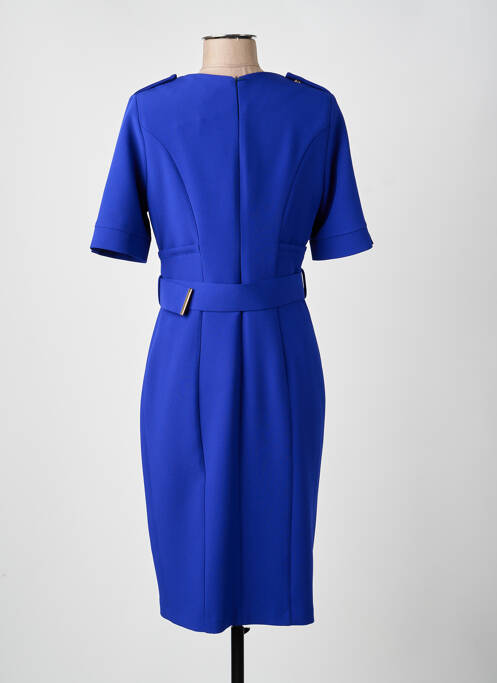 Robe mi-longue fermeture zippée au dos manches courtes bleu SONIA K femme