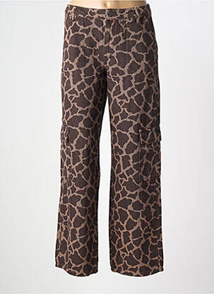 Pantalon droit fermeture zippée sous rabat boutonné taille normale marron NUMPH femme