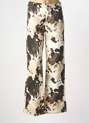 Pantalon droit fermeture zippée sous rabat boutonné taille normale beige NUMPH femme