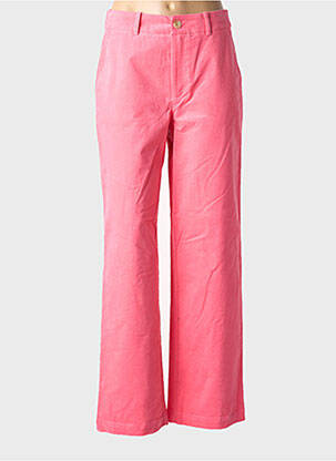 Pantalon droit fermeture zippée sous rabat boutonné taille normale rose NUMPH femme