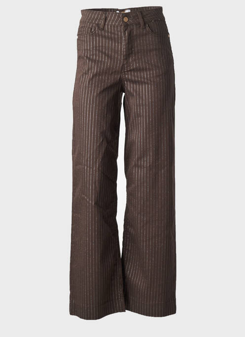 Pantalon droit fermeture zippée sous rabat boutonné taille normale marron NUMPH femme