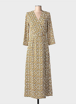 Robe longue imprimé fantaisie manches 3/4 vert LA PETITE ETOILE femme