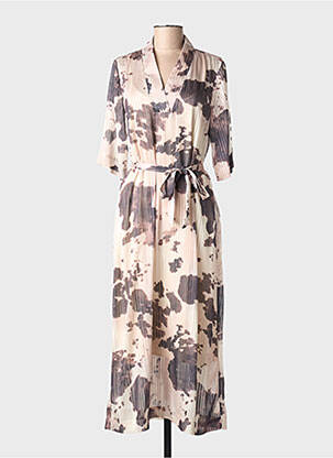 Robe longue imprimé fantaisie manches courtes beige NUMPH femme