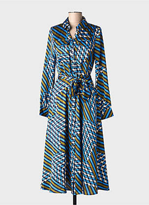 Robe mi-longue imprimé fantaisie manches longues bleu LA PETITE ETOILE femme