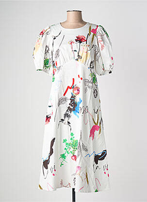 Robe mi-longue imprimé fleurs manches courtes blanc NUMPH femme