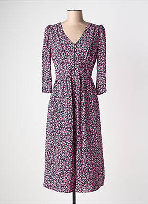 Robe mi-longue imprimé fleurs manches 3/4 rose LA PETITE ETOILE femme